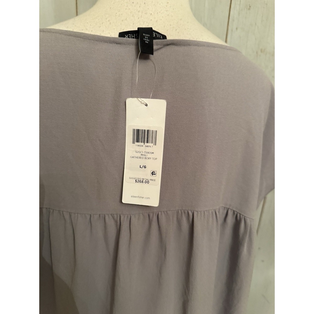 Eileen Fisher Silk Boxy Blouse Top misty lilac Tunic Pull Over New 268$ Lg - Picture 7 of 13